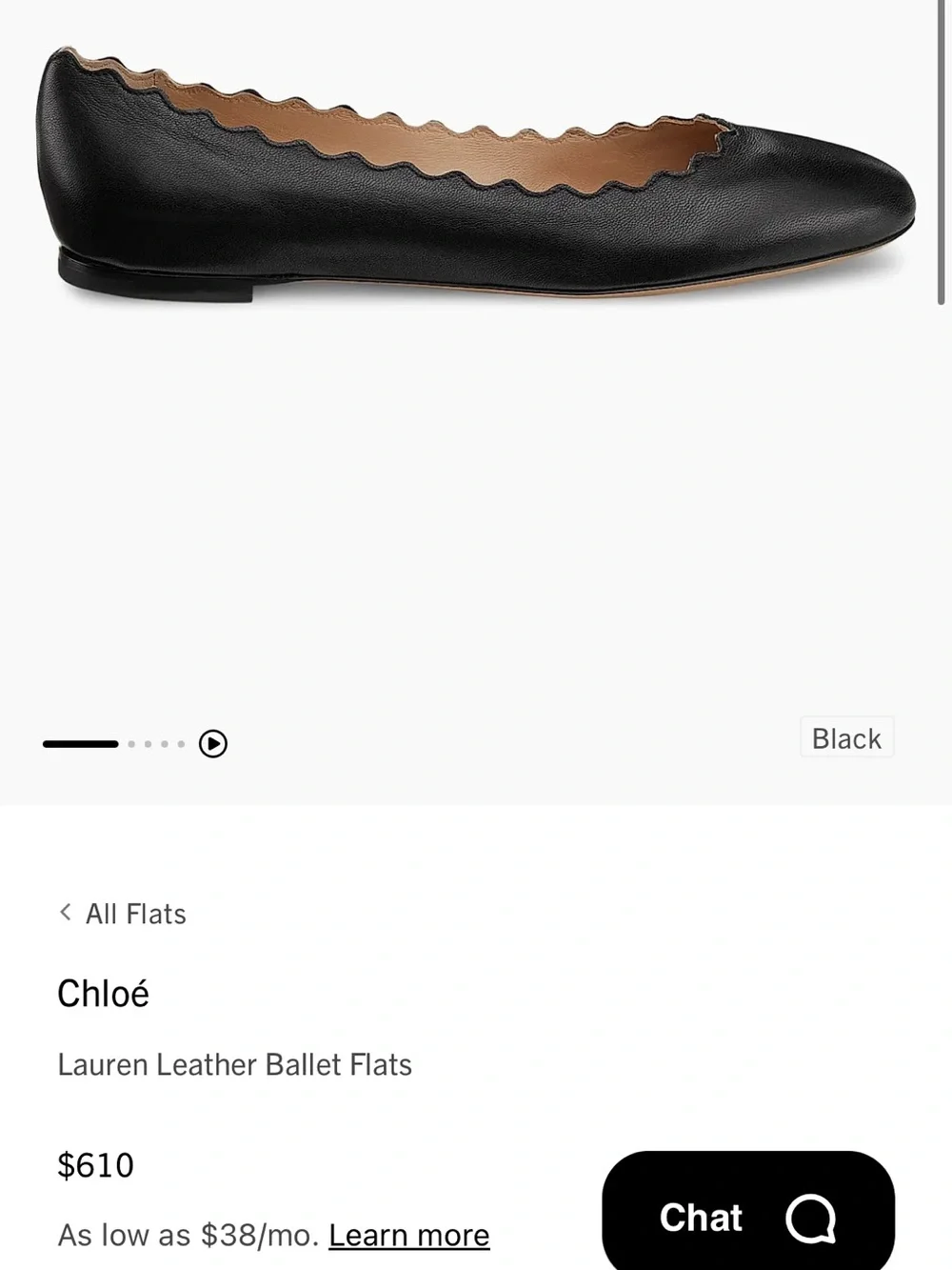 Chloé Black Scalloped Leather Ballet Flats